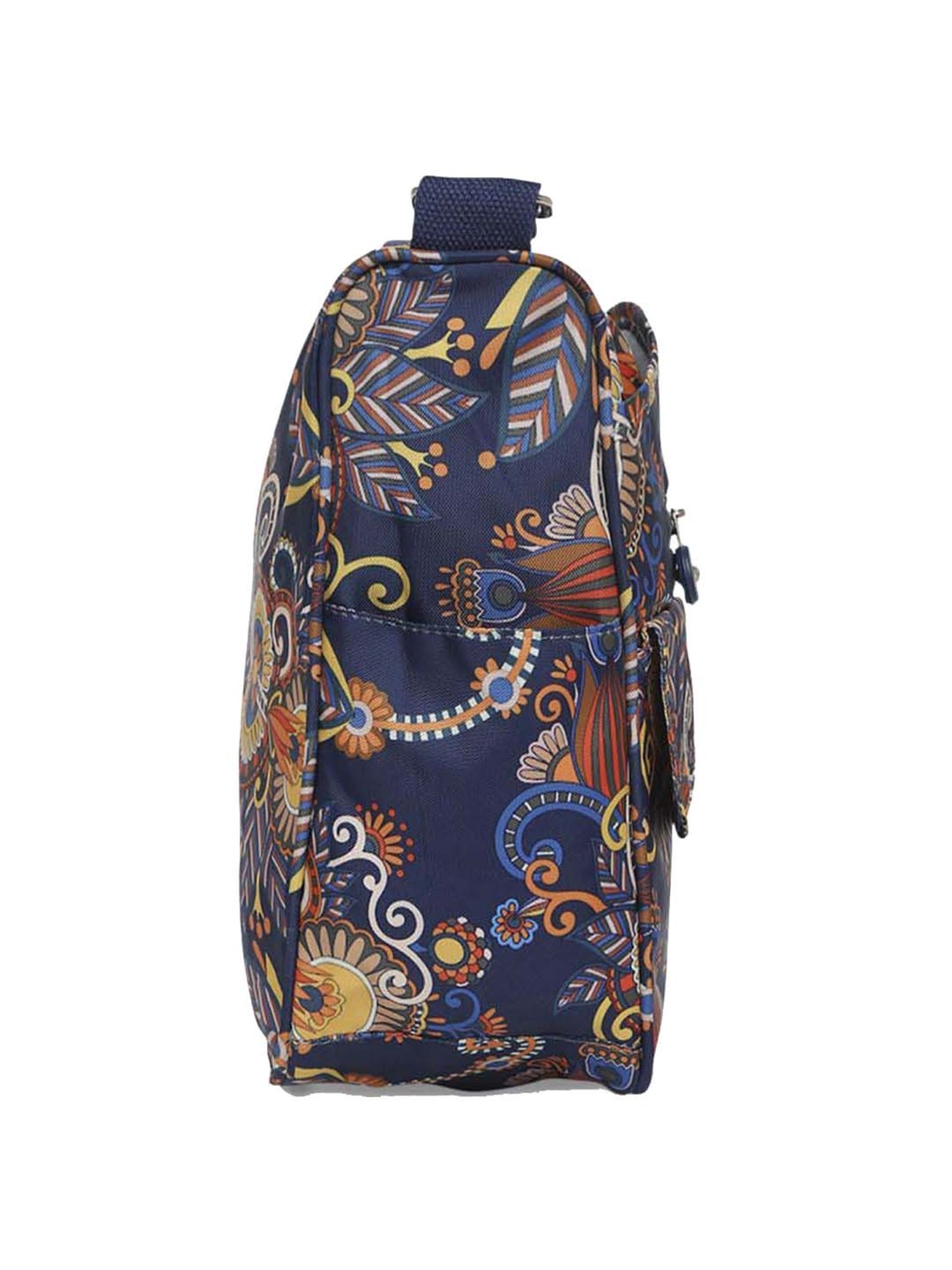 Baomi Blue & Yellow Floral Printed Medium Cross Body Bag