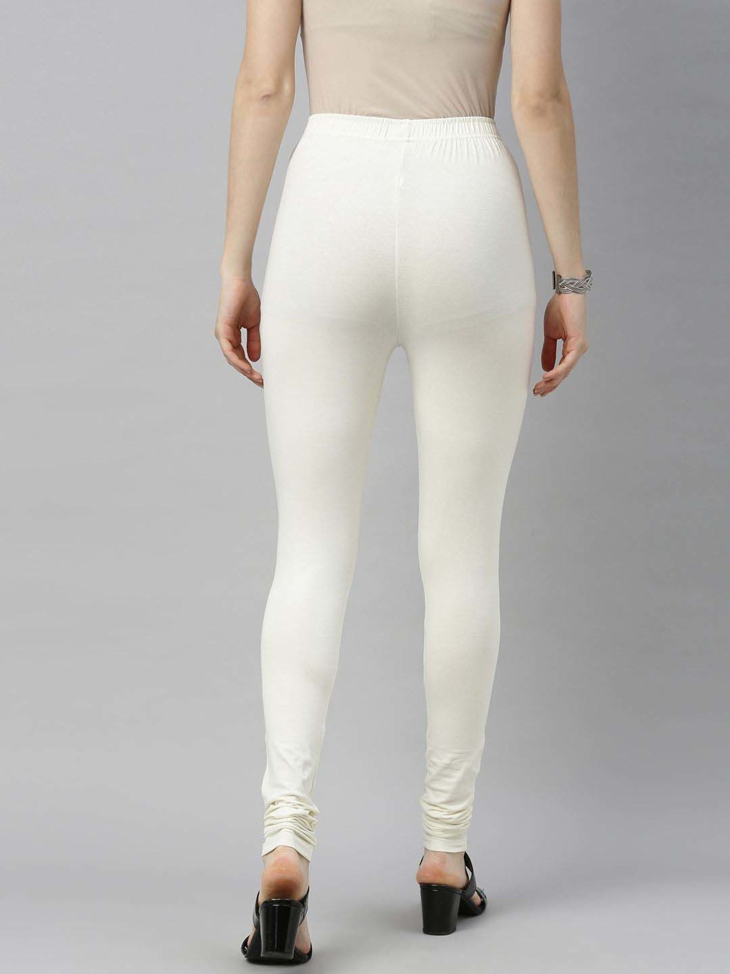 JCSS Cream & Green Cotton Leggings - Pack Of 2