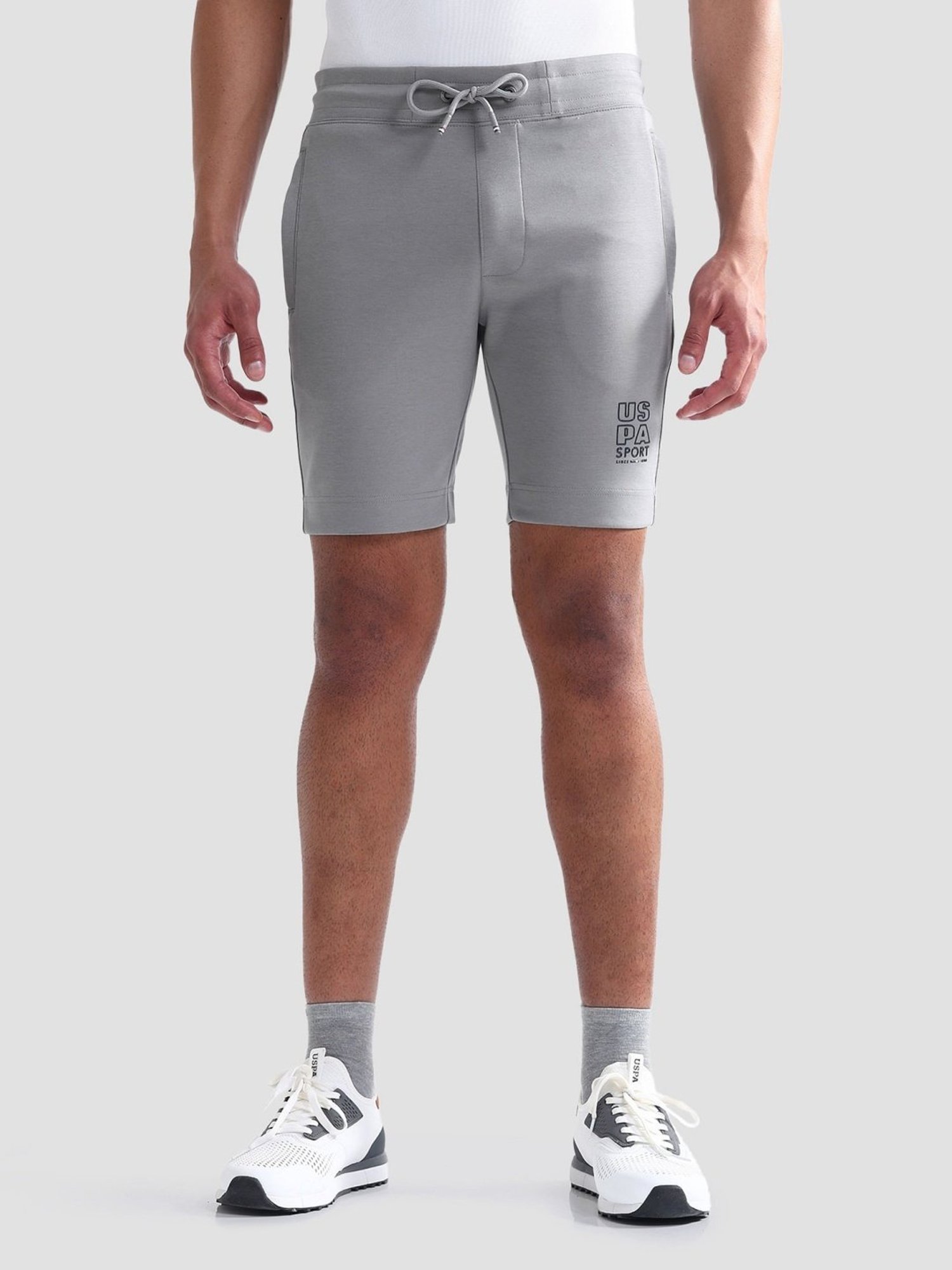 USPA Active Grey Slim Fit Logo Printed Sports Shorts