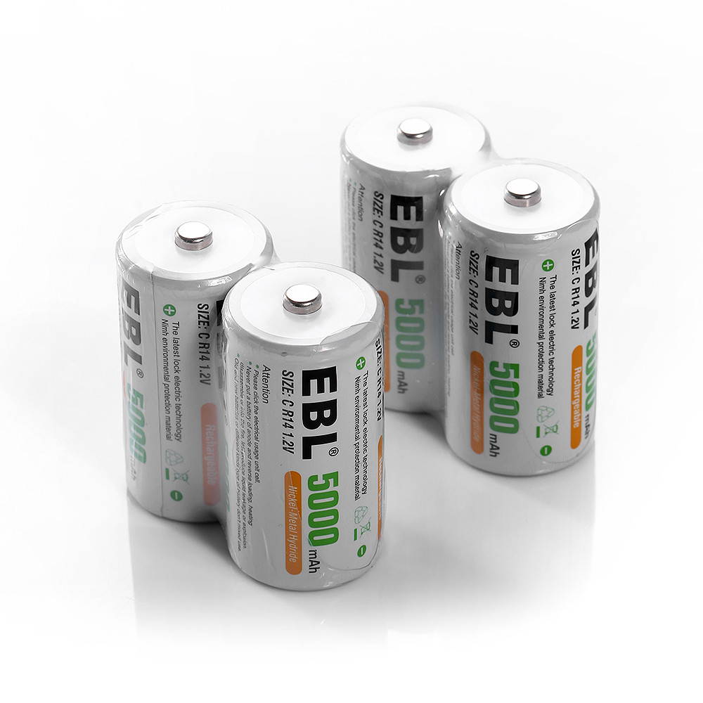 EBL 4 Pack Size C R14 Battery 1.2V 5000mAh Ni-MH Rechargeable Batteries
