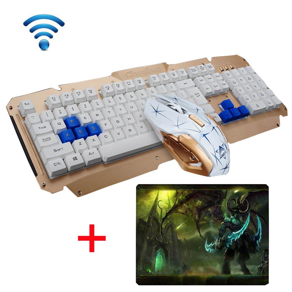UrChoiceLtd&reg; 2017 HK1600 Gaming Keyboard & Mouse Combo Wireless Keyboards Multimedia Ergonomic Usb Smart Sleep Efficient Metal Waterproofing + 2.4GHz 6 Buttons Gaming Mouse + Mouse Pad Sets