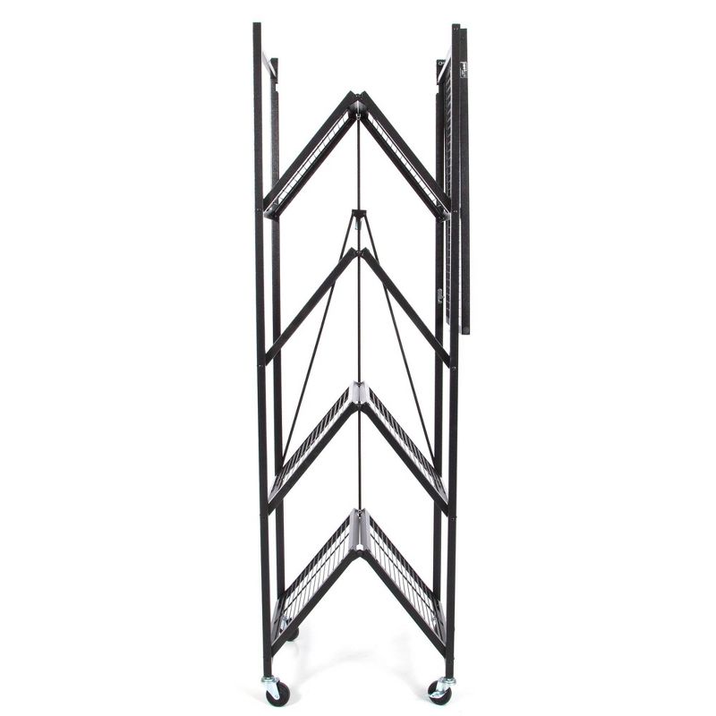 Origami Large Wheeled 5-Shelf Folding Steel Wire Shelving, Black (21"x36"x78")