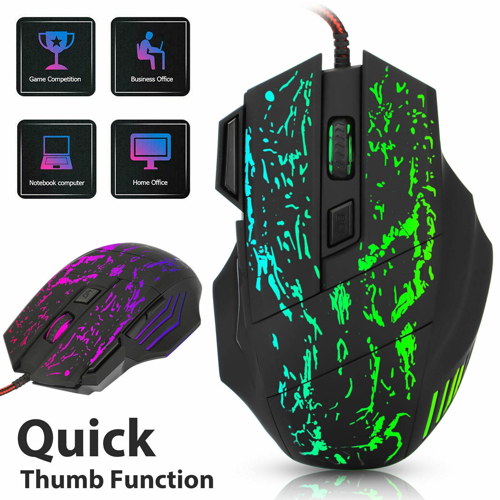 Wired USB Gaming Mice Mouse 5500DPI LED RGB Flowing Backlit Light for PC Laptop