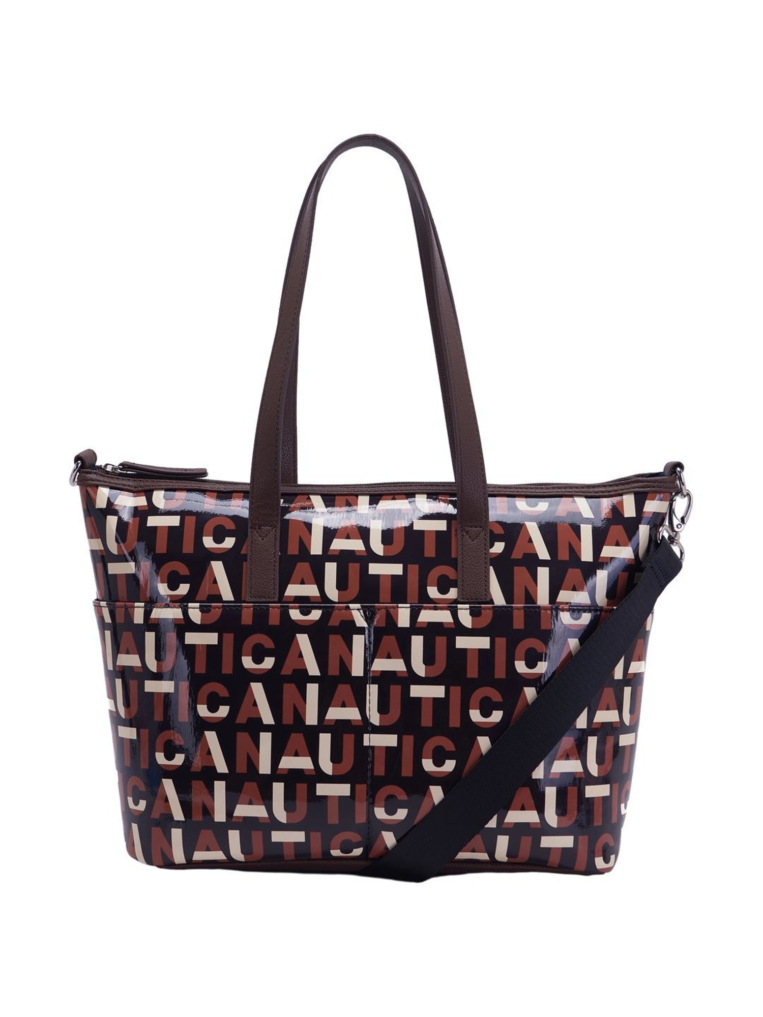 Nautica Brown Printed Medium Tote Handbag