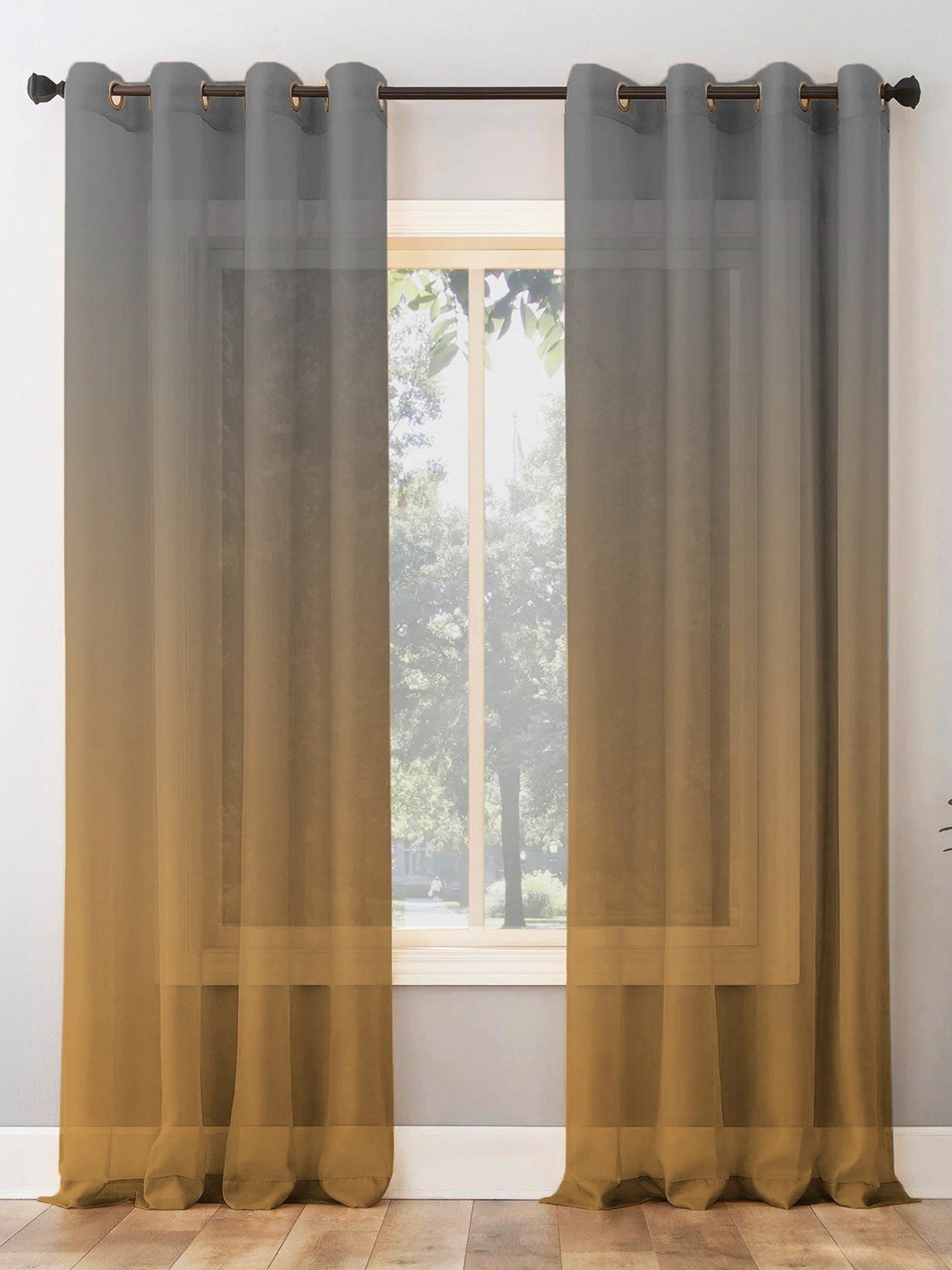 SPACES DRAPE STORY Boho Grey & Brown Polyester 7 ft Sheer Door Curtains - Set of 2