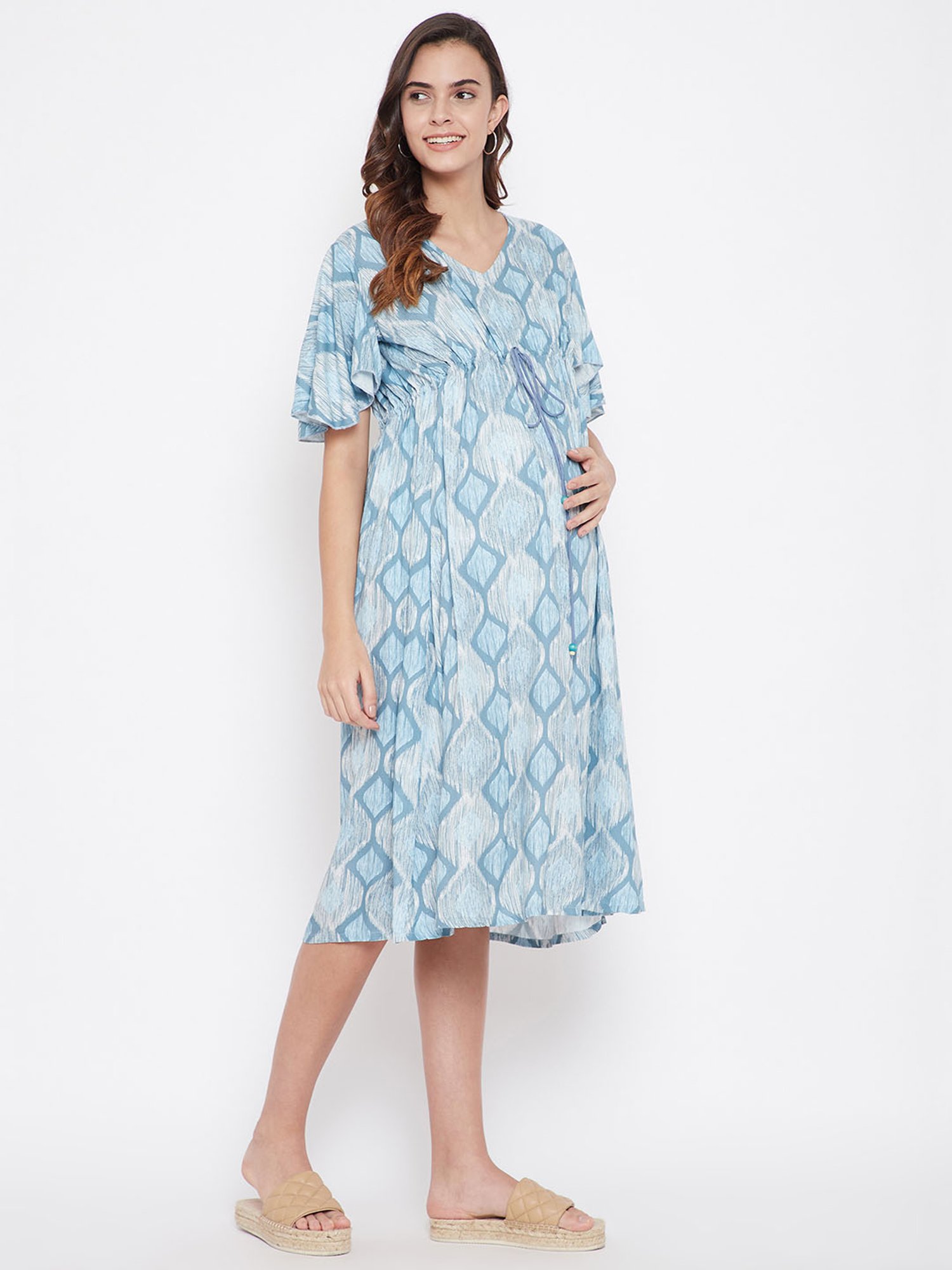 The Kaftan Company Grey & Blue Printed Maternity Dress
