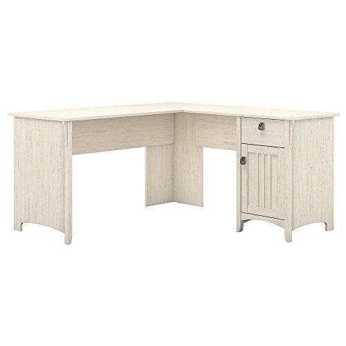 bush furniture salinas l shaped desk with storage in antique white