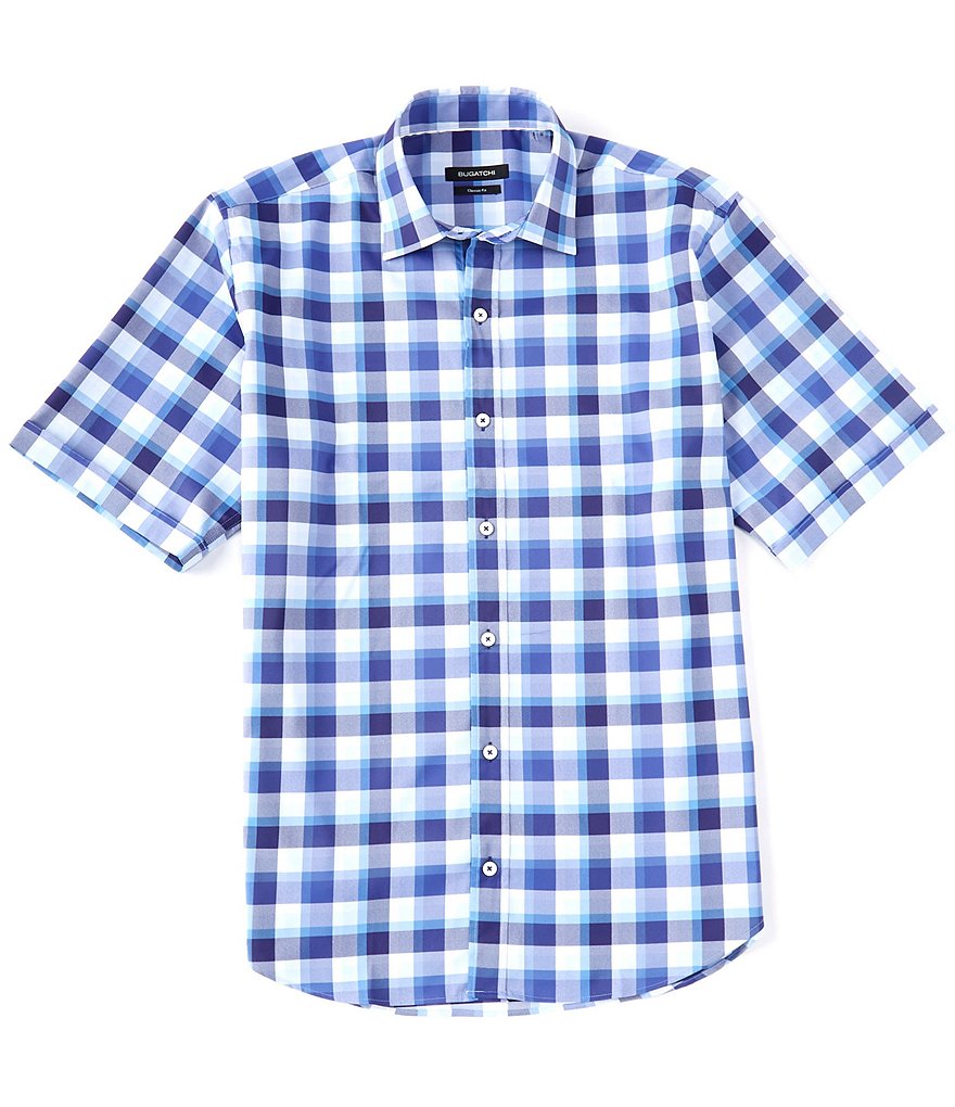 Bugatchi Check Performance Stretch Short-Sleeve Woven Shirt