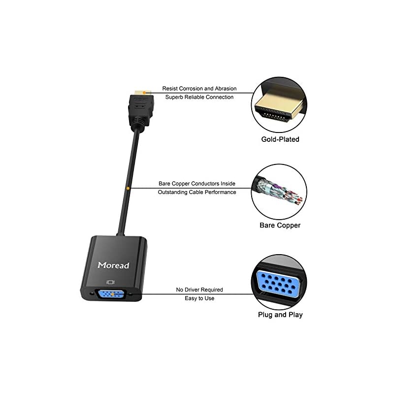 HDMI to VGA, 2 Pack,  Gold-Plated HDMI to VGA Adapter (Male to Female) for Computer, Desktop, Laptop, PC, Monitor, Projector, HDTV, Chromebook, Raspberry Pi, Roku, Xbox and More - Black