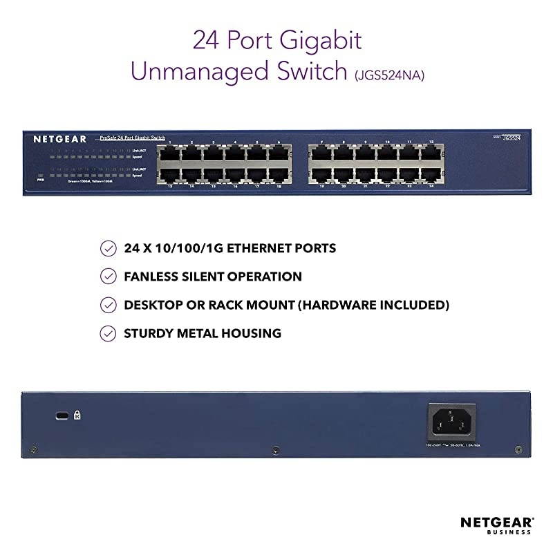 24-Port Gigabit Ethernet Unmanaged Switch (JGS524) - Desktop or Rackmount, and Limited Lifetime Protection