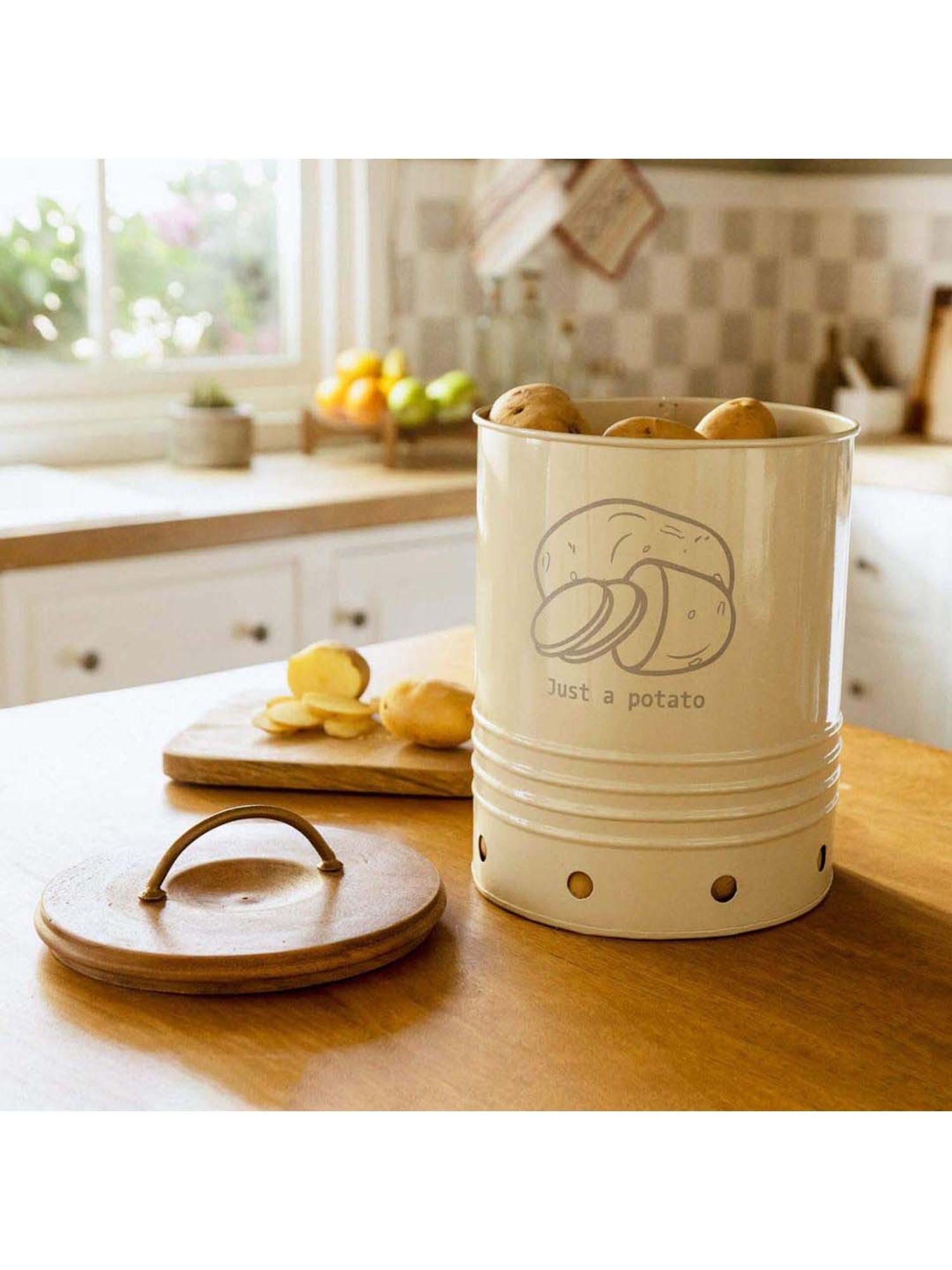 ellementry Egg Shell White Metal Container with Lid (1500 ml) - Set of 1