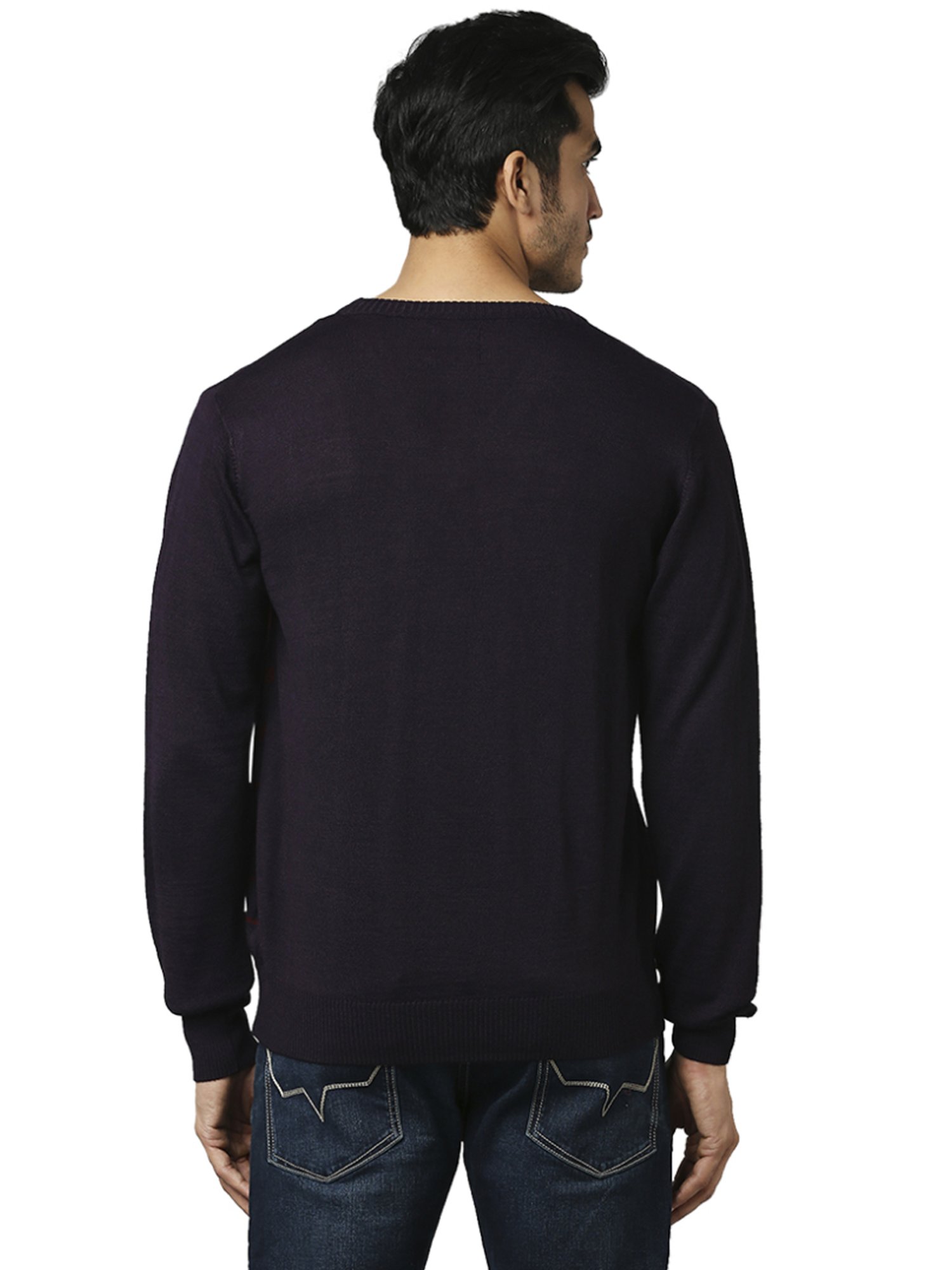 Raymond Purple  Regular Fit Striped Sweaters