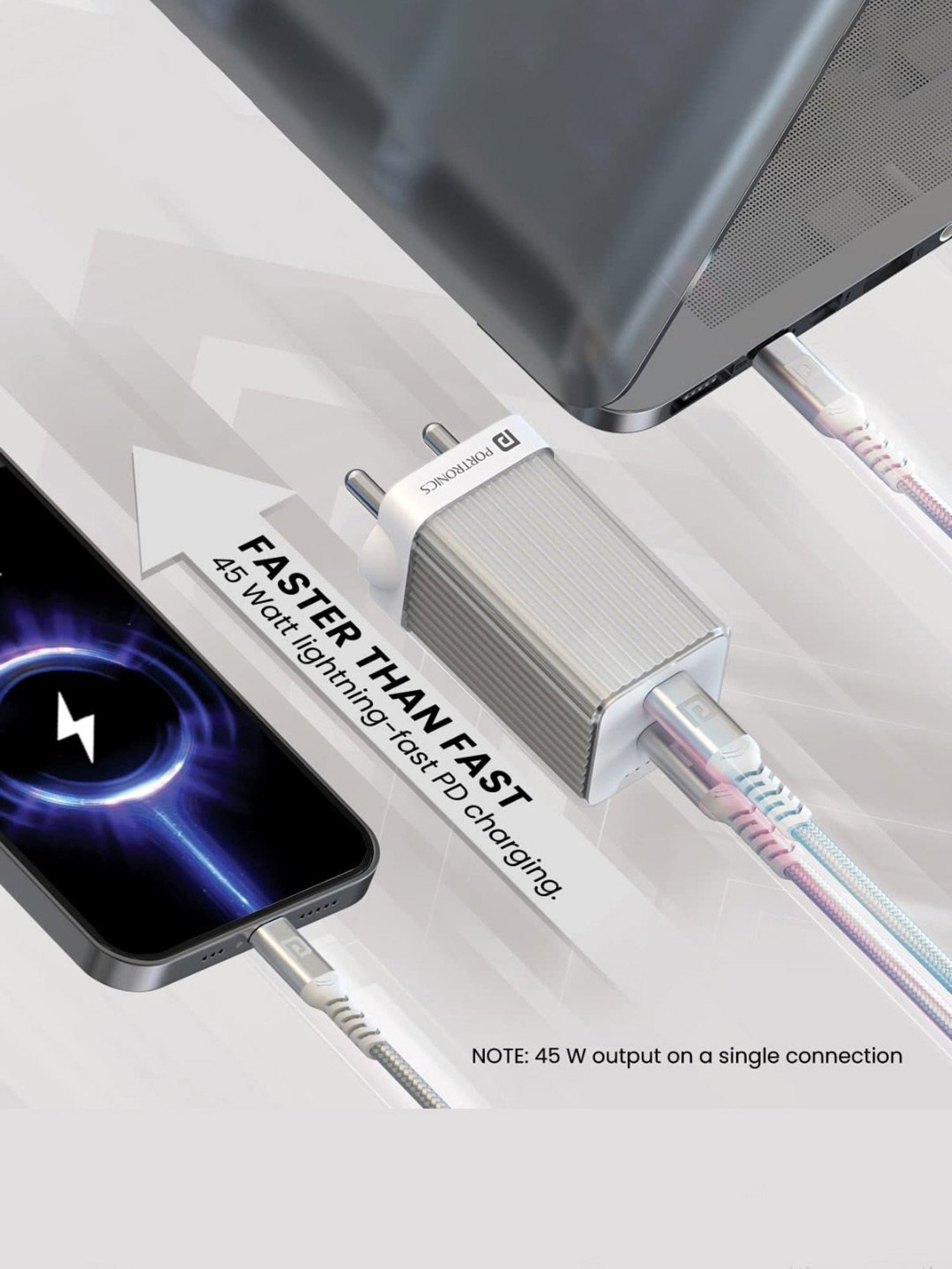 Portronics Adapto 4 Dual Ports High Power PD Charger with Supports Laptop Charging (White)