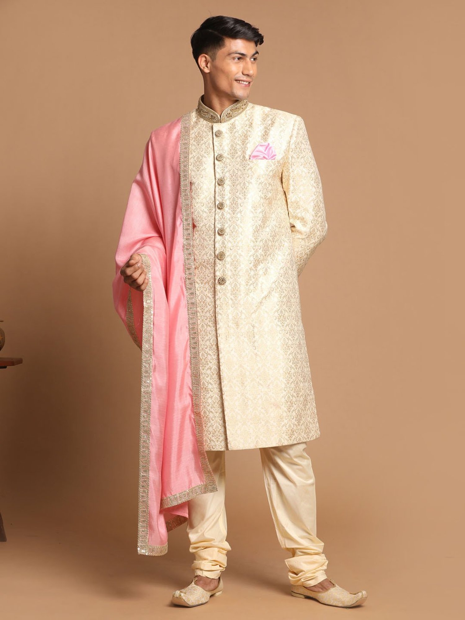 Benstoke Black & Maroon Regular Fit Sherwani Set