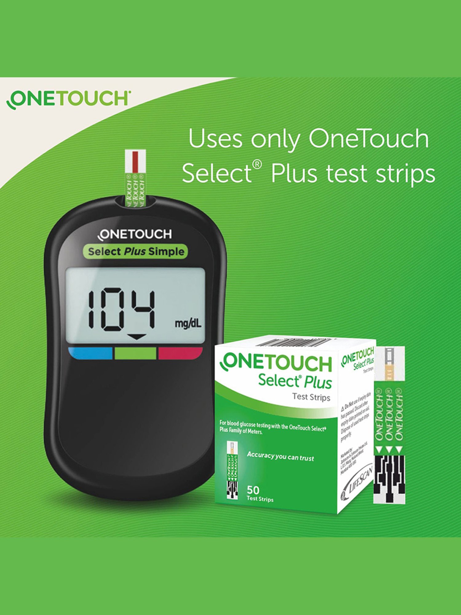 OneTouch Select Plus Test Strips 50s Pack + 2x25's OneTouch UltraSoft lancets