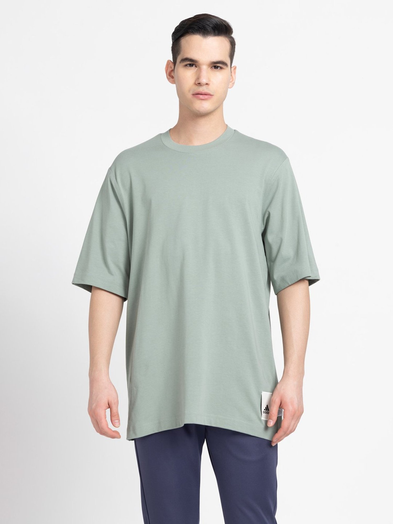 adidas Sage Green Regular Fit Cotton Crew T-Shirt