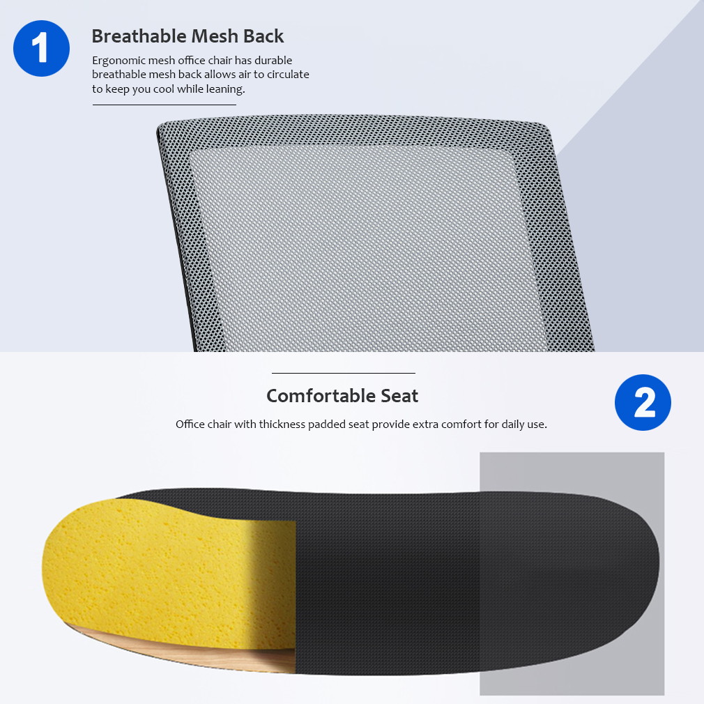 Home Office Chair Ergonomic Cheap Desk Chair Swivel Rolling Computer Chair Executive Lumbar Support Task Mesh Chair Adjustable Stool for Women Men, Grey