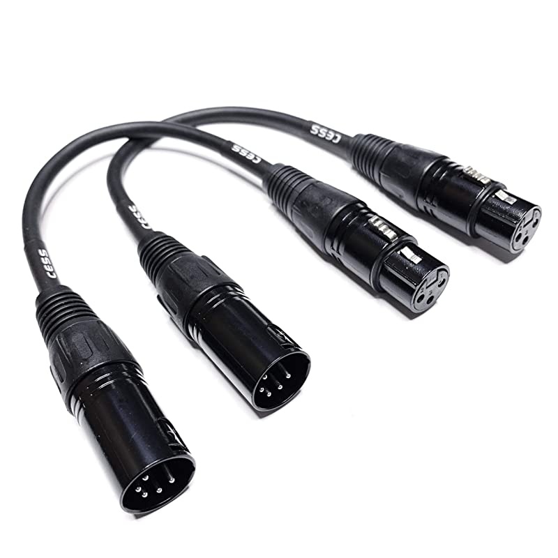 XLR 5-Pin Male to 3-Pin Female Cable - XLR5M to XLR3F - 2 Pack