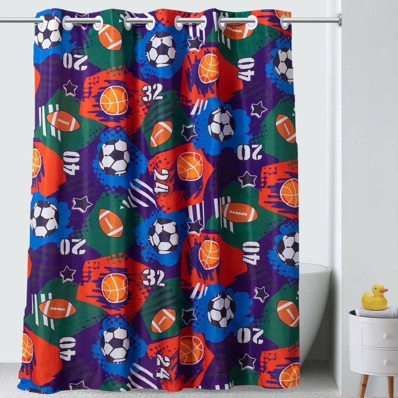 71"x74" Sports Collage Shower Curtain with PEVA Liner - Hookless