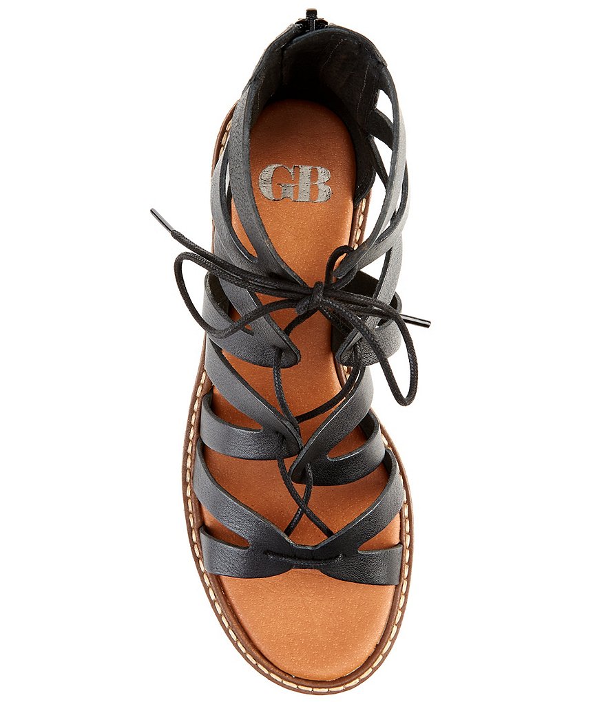 GB Whirrl-Windd Strappy Leather Lace-Up Platform Espadrille Detail Wedges