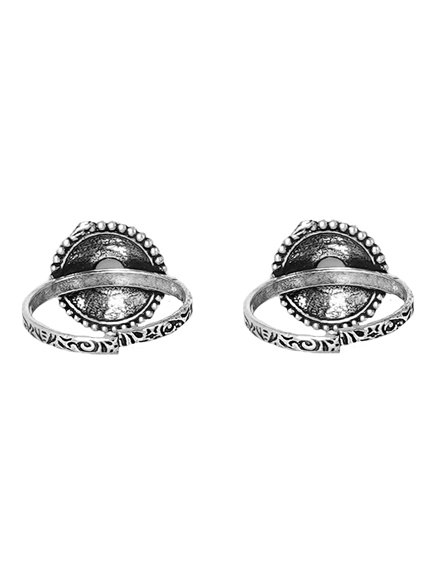 Teejh Ethnic Shaanvi Green Stone Silver Oxidized Toe Rings for Women