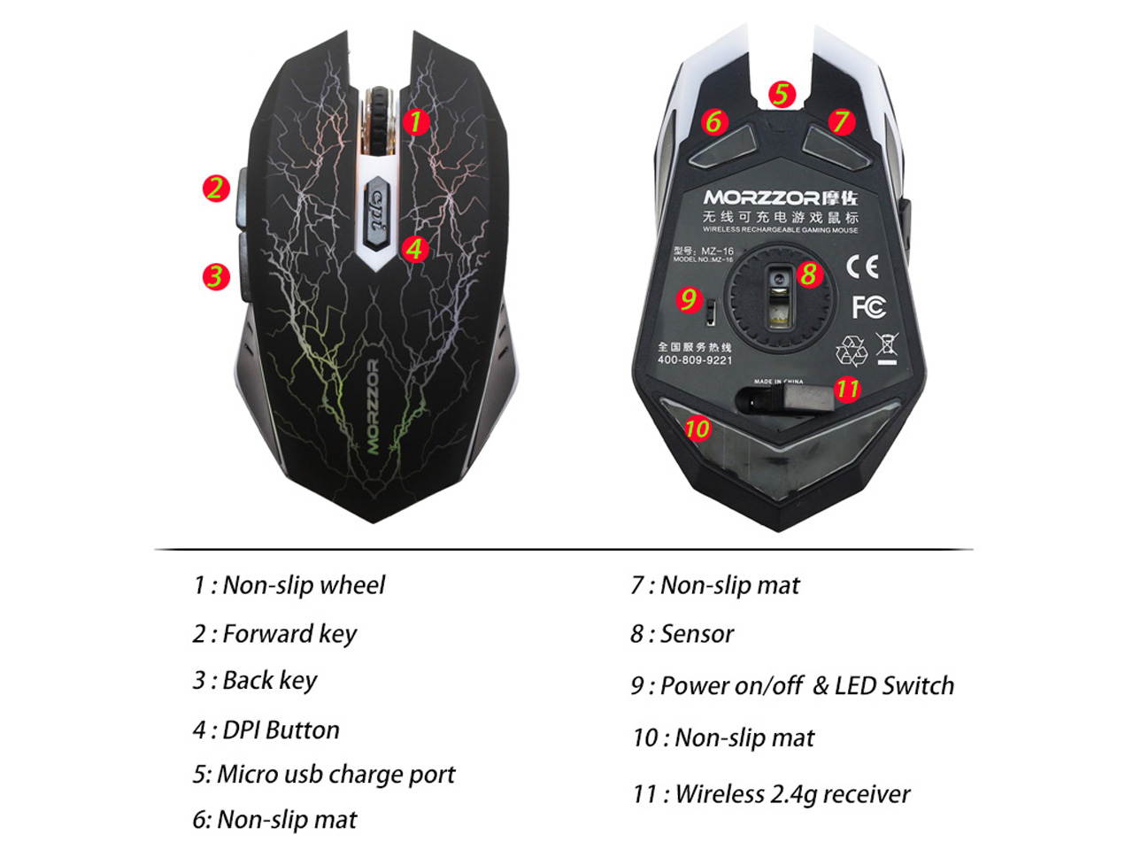 LED Wireless Gaming Mouse Rechargeable Breathing USB 2.4Ghz 2000 DPI Gamer Optical 10m Muoses for PC Desktop Laptop Computer