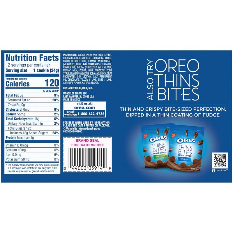 Oreo Fudge Covered Mint Creme  Chocolate Sandwich Cookies - 9.9oz