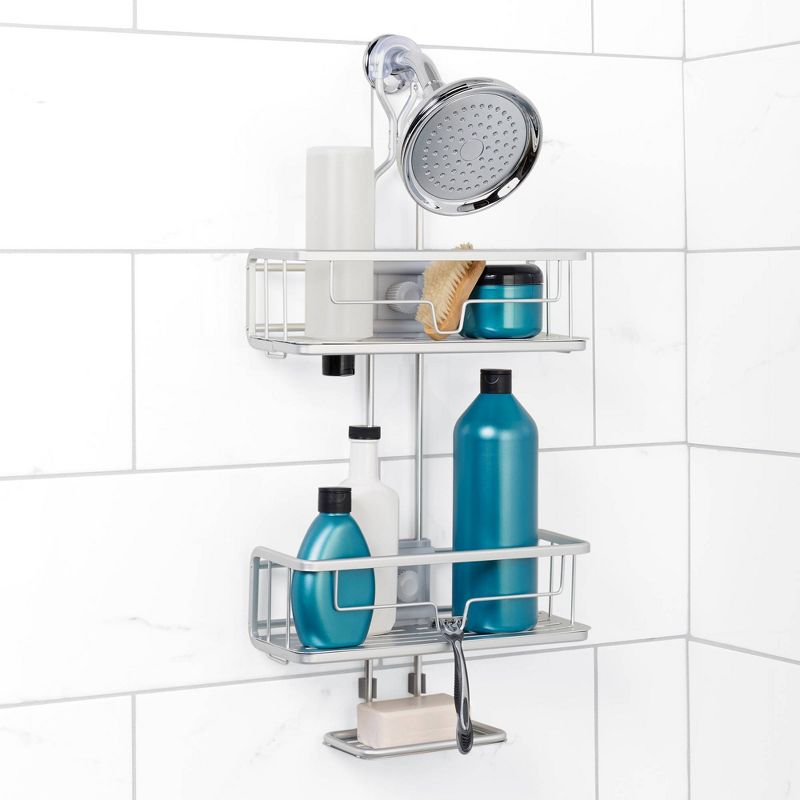 Curved Shower Caddy with Soap Tray Light Silver 24.15" - Elegant Home Fashions