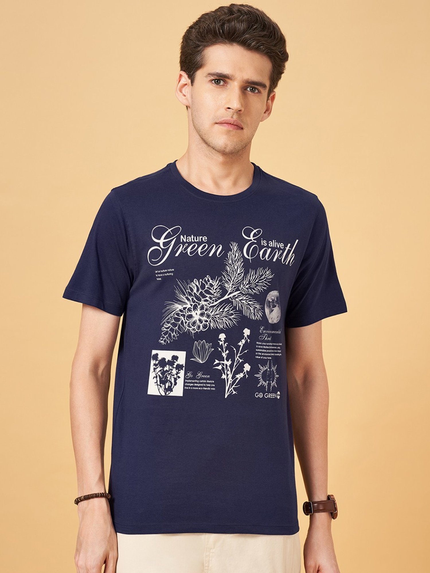 Urban Ranger by Pantaloons Mood Indigo Cotton Slim Fit Printed T-Shirt