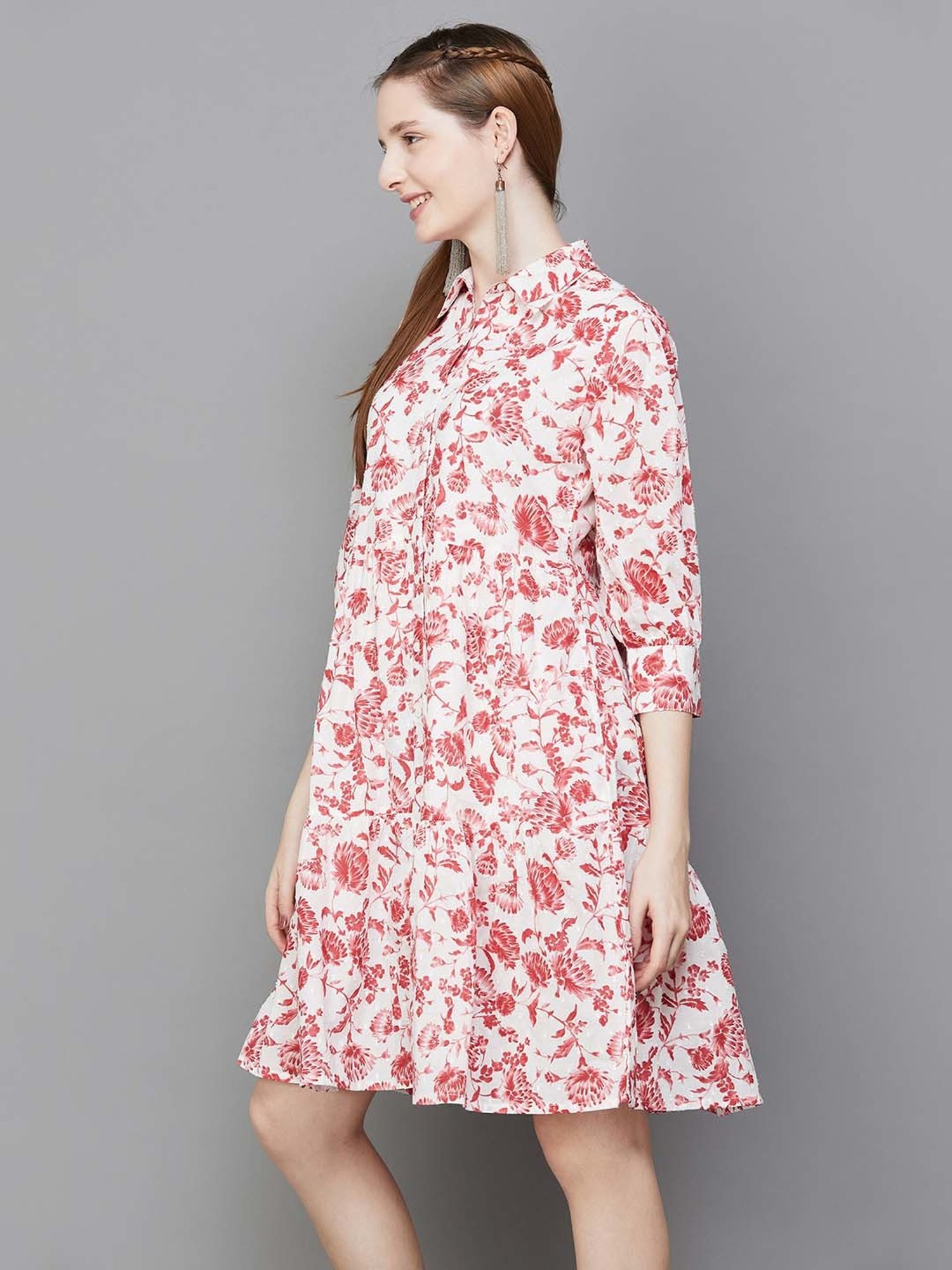Colour Me by Melange White Floral Print Shirt Dress
