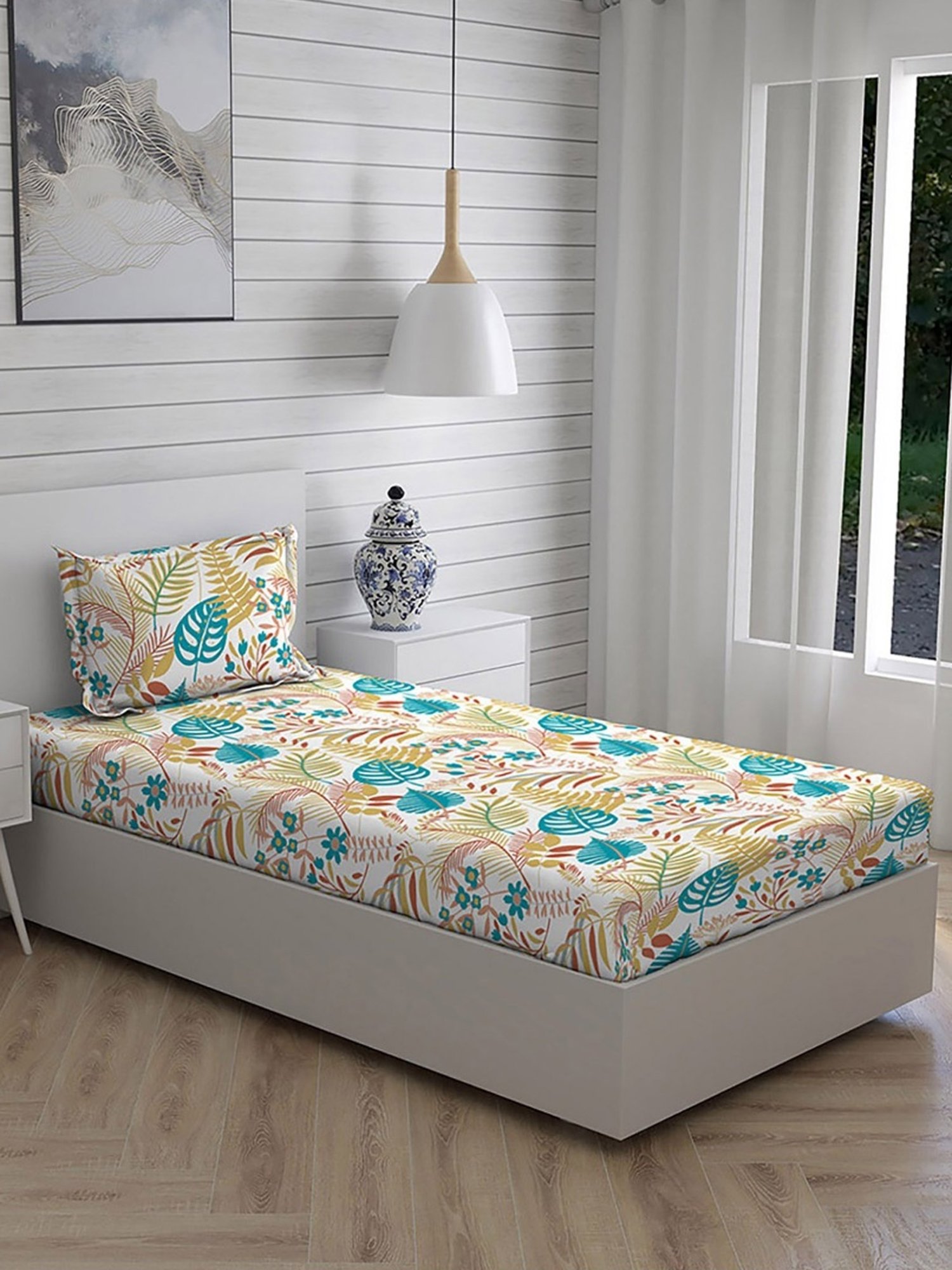 Layers Duracount Nature Yellow 225 TC Cotton Single Bed Sheet with 1 Pillow Cover