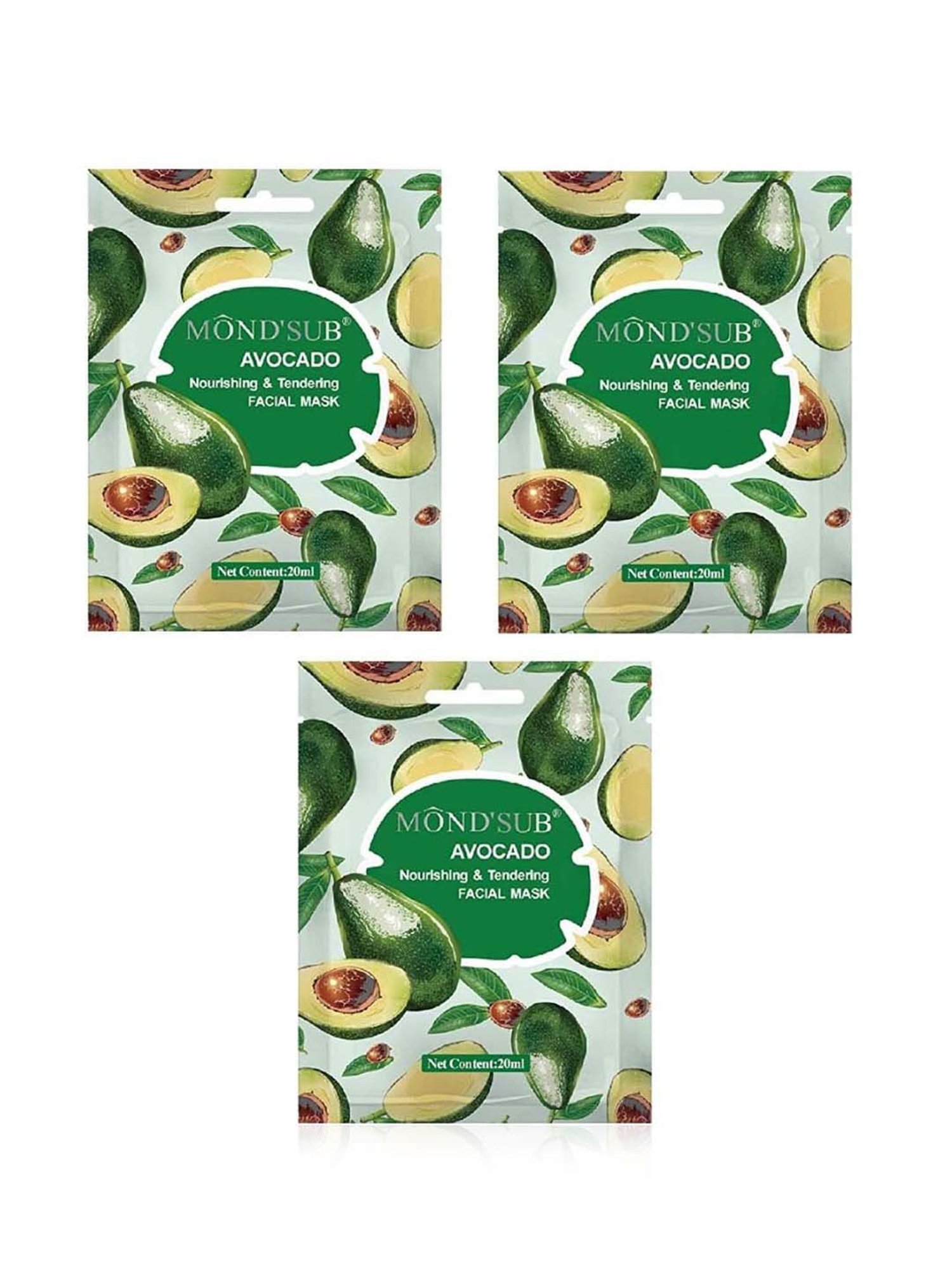 MONDSUB Avocado Nourishing Face Sheet Masks (Pack of 3) - 20 ml Each