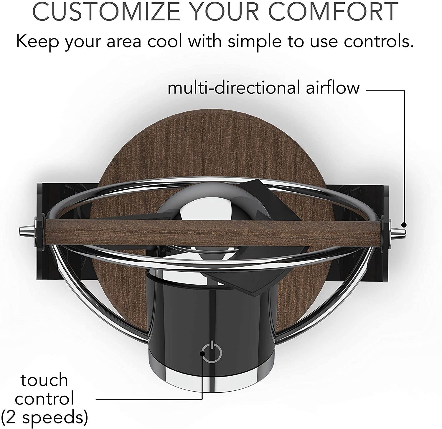 Sharper Image SBV1-SI USB Fan with Soft Blades, 2 Speeds, Touch Control, Quiet Operation, 5V Wall Adapter, 6 ft. Cable, Personal, Black