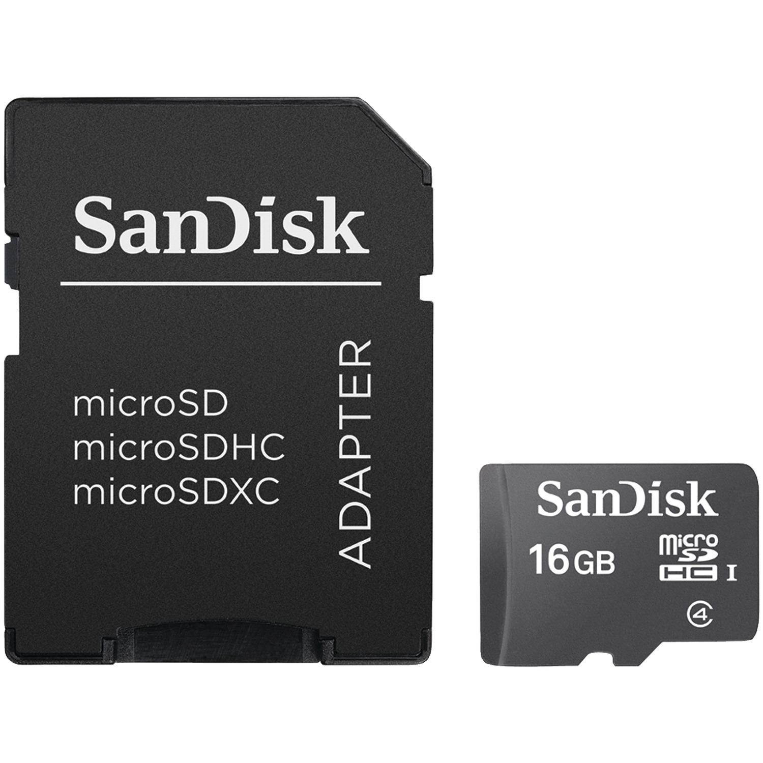 SanDisk microSDHC 16GB Memory Card W/Adapter
