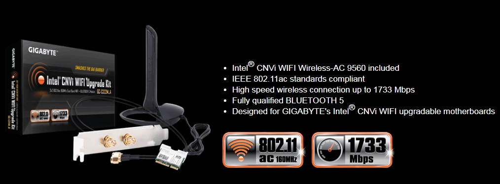 Gigabyte Dual-Band GC-CI22M_A Intel CNVi WIFI Upgrade Kit Bluetooth 5 Fit CNVi slot H370 B360 H310 series