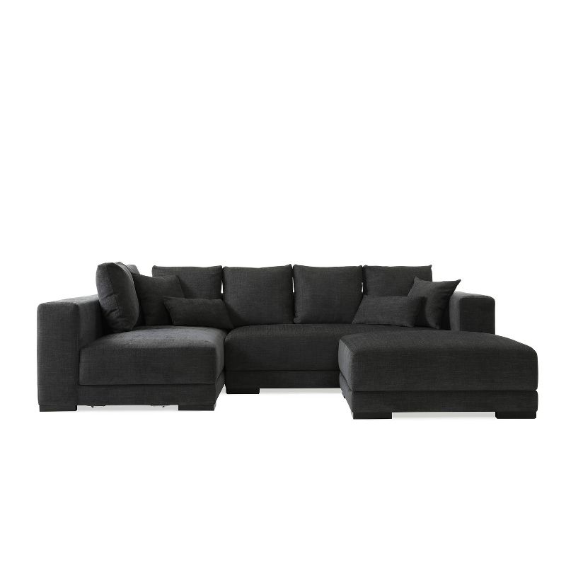 Hugo L-Shaped Sectional Sofa with Ottoman Charcoal Blue Chenille - Handy Living