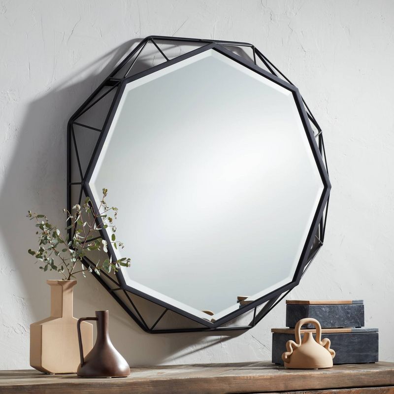 Uttermost Solanna Matte Black 30" x 30" Octagonal Wall Mirror
