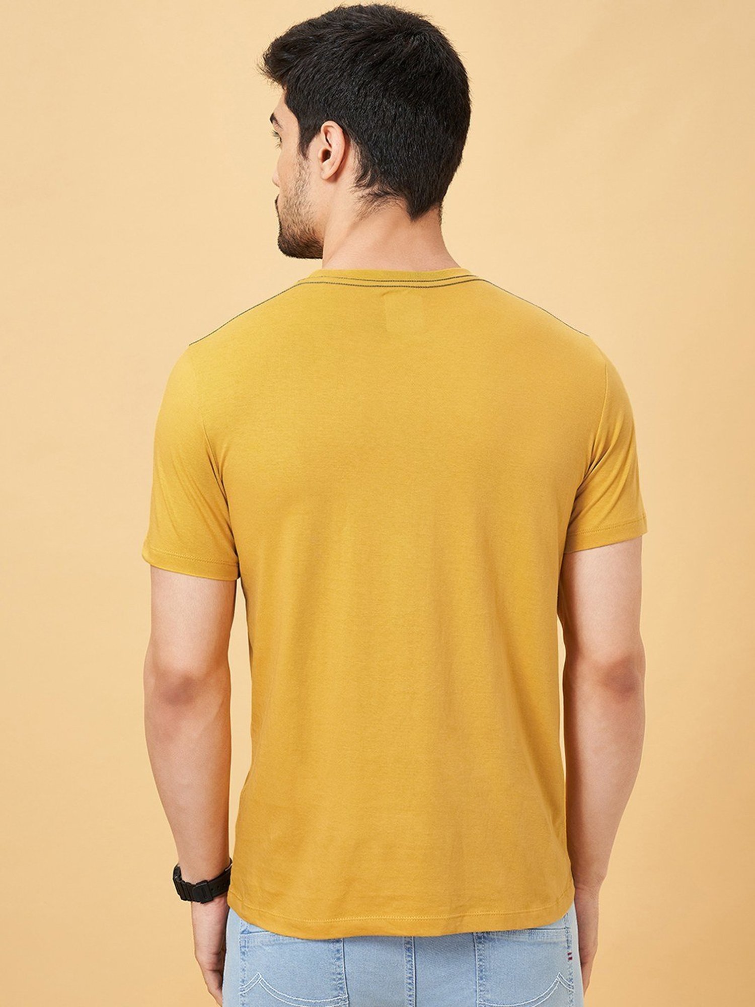 Sf Jeans By Pantaloons Yellow Slim Fit Printed T-Shirt