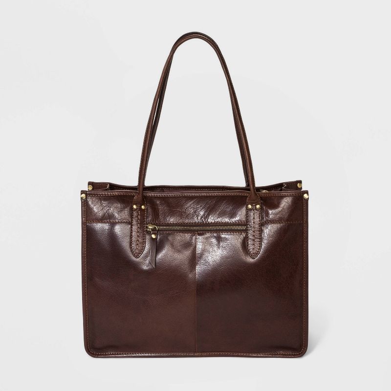 Bolo Leather Snap Closure Tote Handbag - Brown