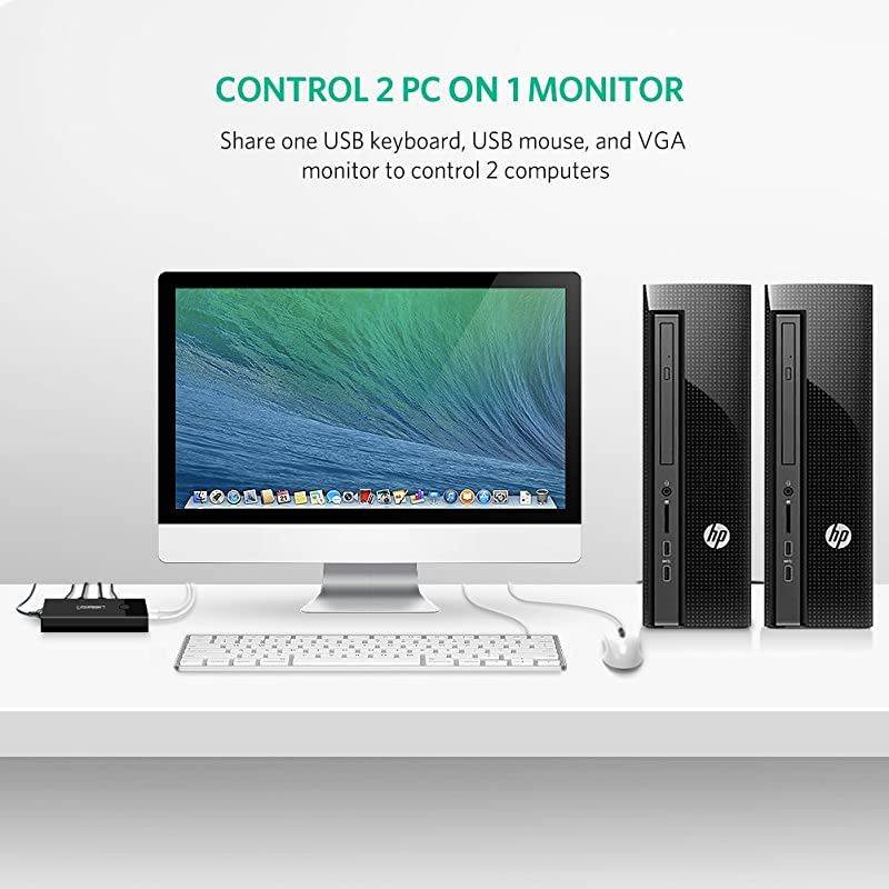 USB KVM Switch Box 2 Port VGA Video Sharing Adapter 2 in 1 Out Manual Switcher with USB Cables for Computer PC Laptop Desktop Monitor Printer Keyboard Mouse Control