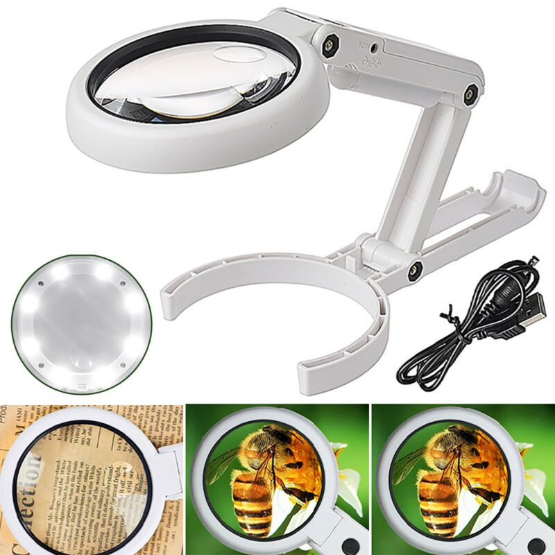 5X 10X Magnifying Glass Foldable Handheld with Bright 8 LED Lights Illuminated Desktop Reading Books Jewelry Watch & Computer Repair Tool