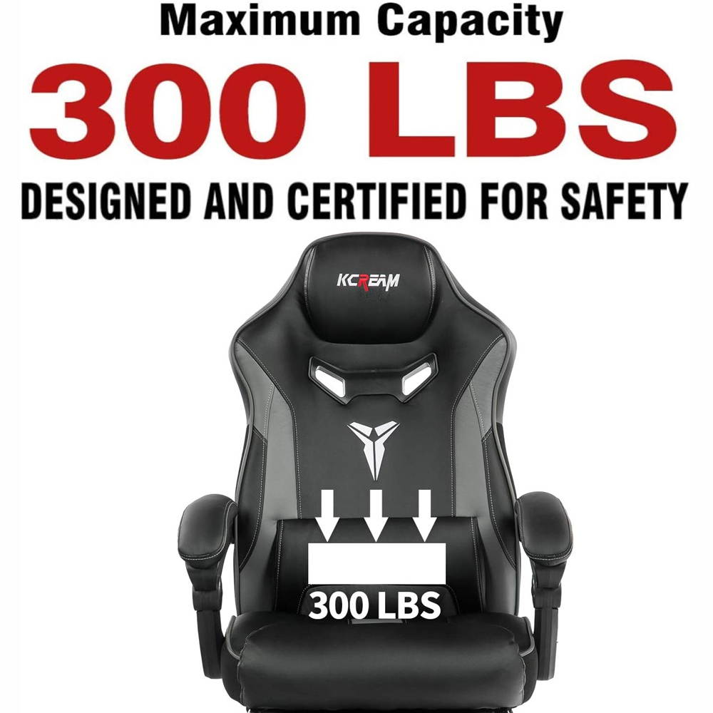 KCREAM Racing Style PC Gamer Chair Large Size Ergonomic Computer Chair with Build-in Lumbar Support Footrest and Adjustable Recliner High Back PU Leather Gaming Chair for Adult