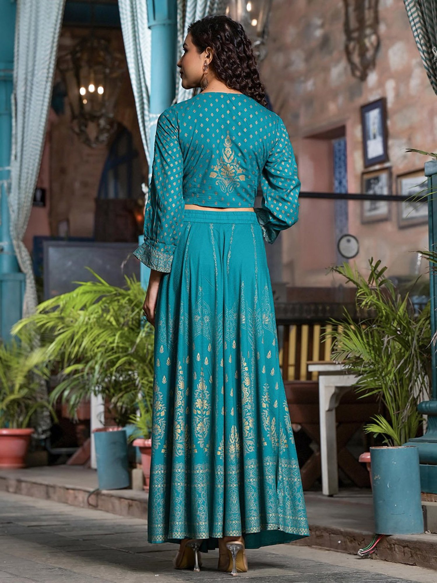 studiorasa Purple Hand Block Print Lehenga Set