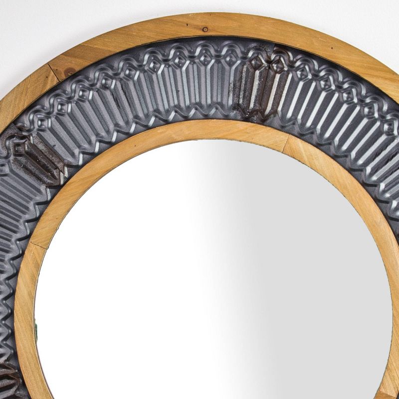 31" Round Rustic Wood/Metal Framed Decorative Wall Mirror - Crystal Art Gallery