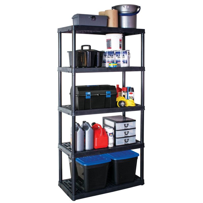 Gracious Living 5 Shelf Tier Light Duty Indoor and Garage Storage Shelf, Black