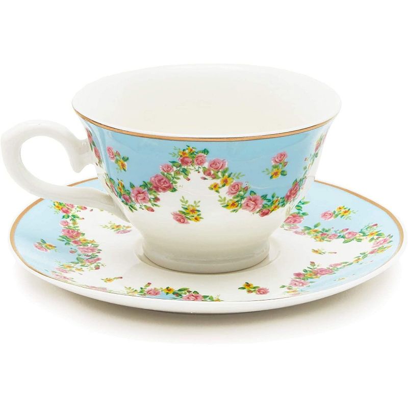 Sparkle and Bash 12 Pack 6 Tea Cups 6 Saucers for Tea Party, 2 Vintage Floral Designs (8 oz)