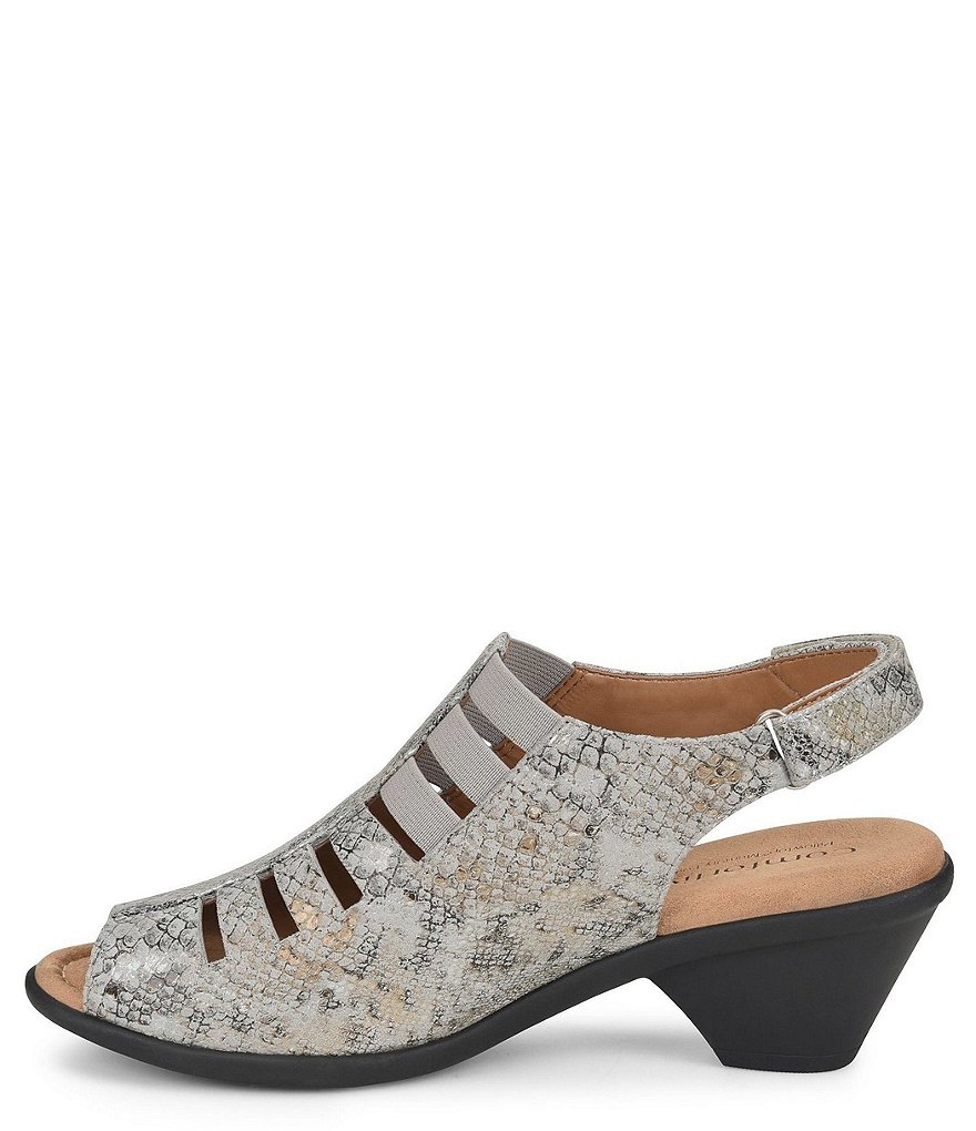 Comfortiva Faye Snake Print Leather Slingback Sandals