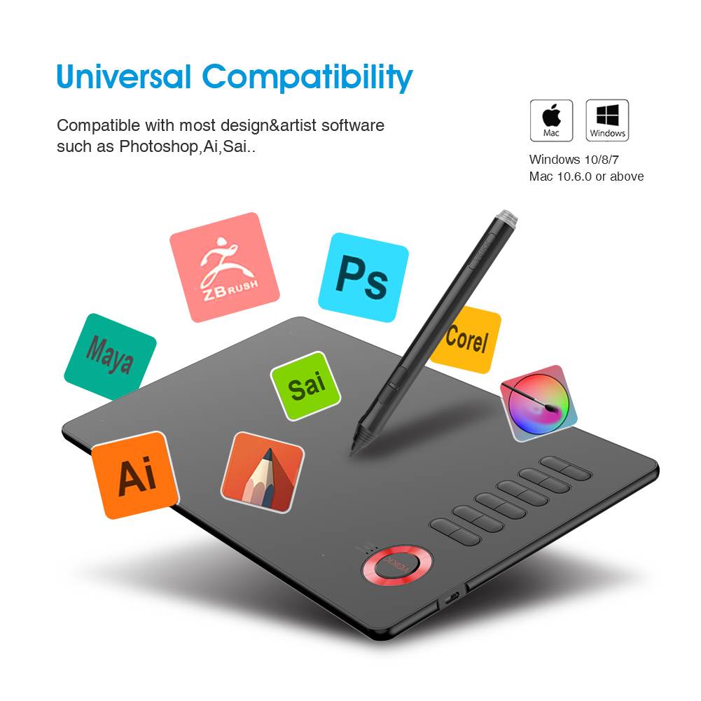 VEIKK A15 Graphic Drawing Tablet 10x6 inch Digital Pen Tablet with Battery-Free Passive Stylus and 12 Shortcut Keys
