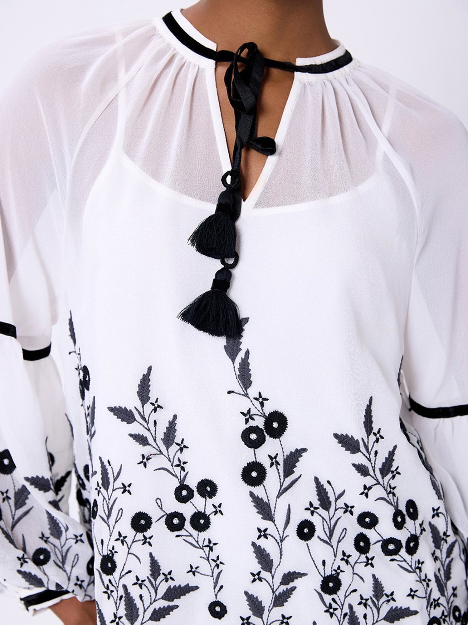 Cover Story White & Black Embroidered Top