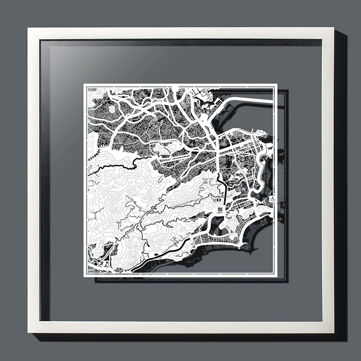 Rio de Janeiro Paper Cut Map by O3 Design Studio White 12&times;12 inches Paper Art